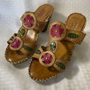 Spring Step L’Artiste Tortuga Brown Leather Heels Sandals Womens 38 US 7.5 - 8